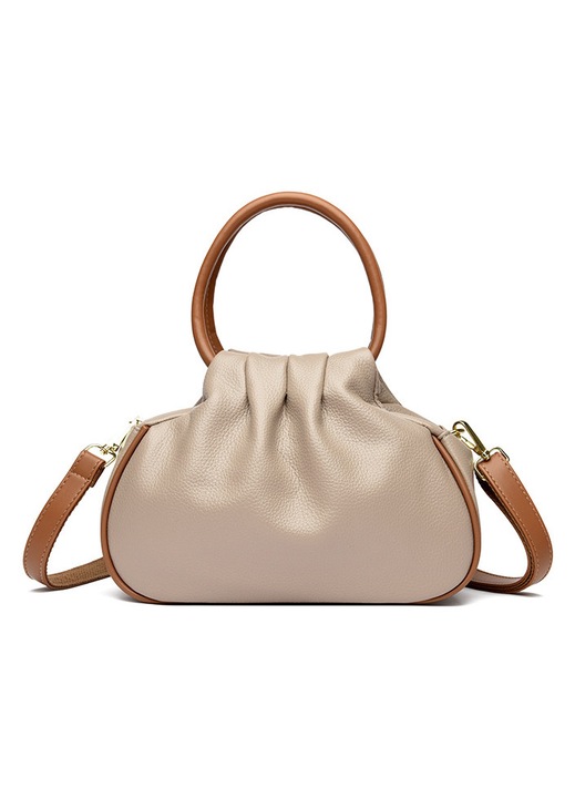 1 khaki PU bőr kézitáska - divatos pliszírozott női kézitáska levehető vállpánttal, több rekeszes crossbody táska