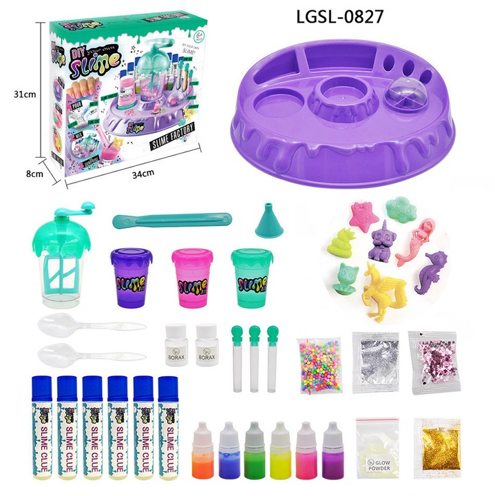 Kit DIY pentru fabricarea slime-ului - Set Shake & Make Slime cu sclipici, pudra si accesorii pentru copii