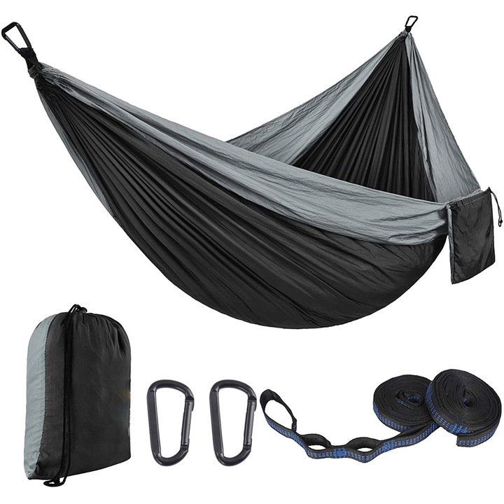 Hamac din panza de parasuta pentru exterior - Hamac de camping din nailon cu curele si carabine pentru copaci, disponibile in mai multe culori