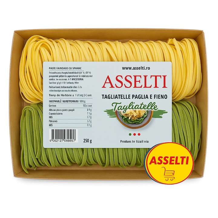 Paste ASSELTI Tagliatelle Paglia e Fieno – Pasta italiana cu ou si spanac, 250g