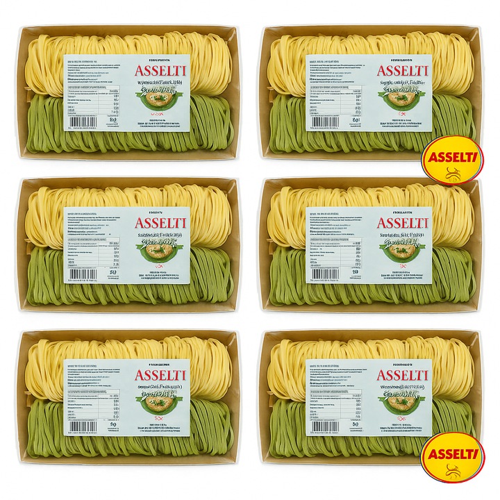 Set 6 x Paste AsseIti Tagliatelle Paglia e Fieno – Pasta italiana cu ou si spanac, 250g