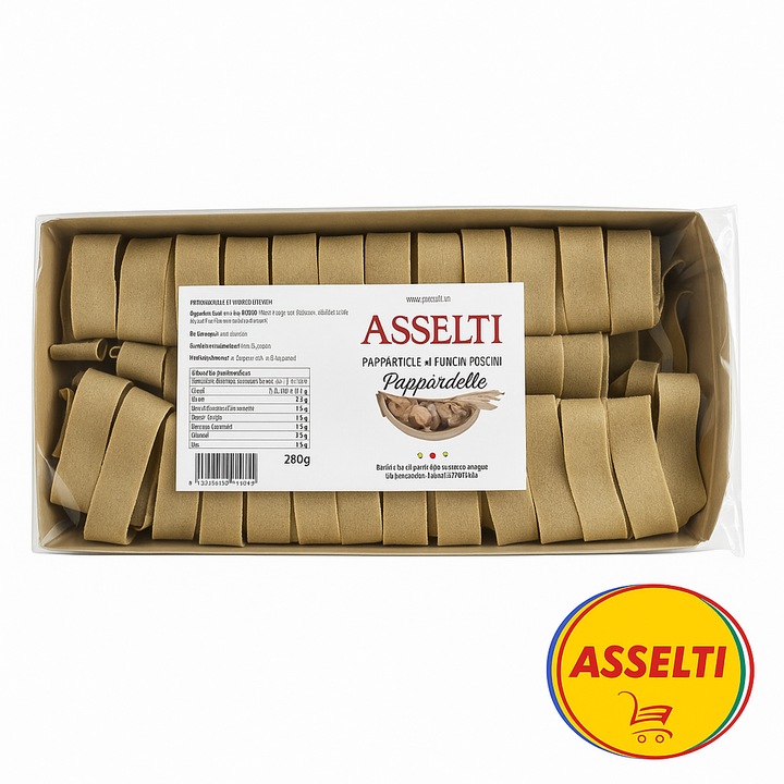 Paste AsseIti Pappardelle cu ciuperci porcini – Pasta italiana cu ou, 250g