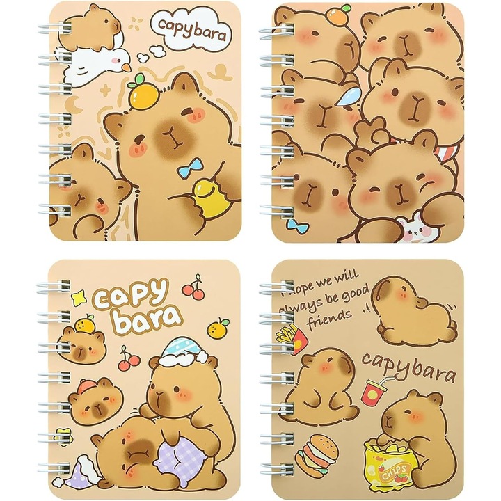 Füzet szett, 4 darab, Tioialz, kapibara design, 50 lap, 3.14x4.13 hüvelyk