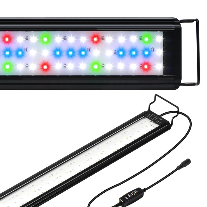 Lumina LED pentru acvariu EXCITAT®11W, compatibila cu acvarii de 16-23 inch (aprox. 45–60 cm), iluminare cu spectru complet, LED-uri albastre, albe, rosii si verzi, 10 niveluri de luminozitate, functie de temporizare cu pornire/oprire automata