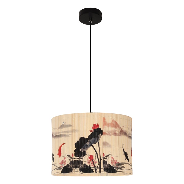 Lustra KYOTO, keleti stílusú, 1 fényforrás, bambusz, többszínű, átmérő 30 cm, magasság 120 cm