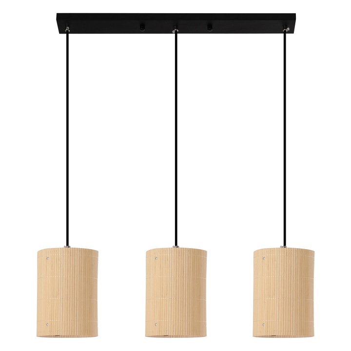 BAMBOO, lampa suspendata, stil boho, 3 surse de luminare, E27, bambus natural, 14x60x126 cm