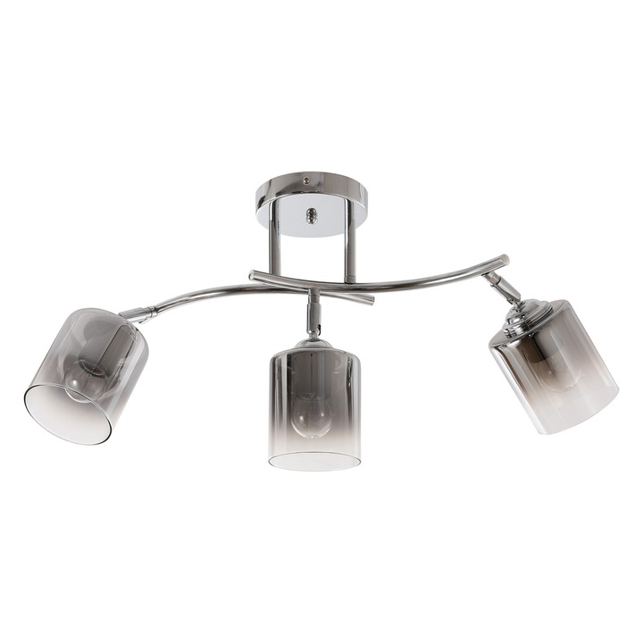 Mennyezeti lámpa CORGI, 3 fényforrás, füstszínű üveg, króm, 69x24cm