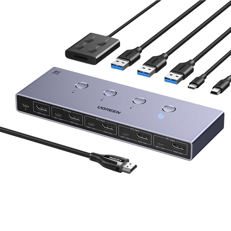 Switch KVM Ugreen AK701 4 in 1 HDMI, 8K 60Hz, 4 porturi USB 3.0