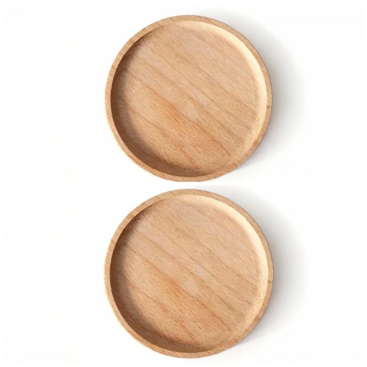 Platou rotund din lemn de fag, bol pentru fructe, tava de depozitare, lemn masiv, confectionat dintr-o singura bucata de lemn, neasamblat, fara crapaturi, 12cm*12cm*1.5cm，83g