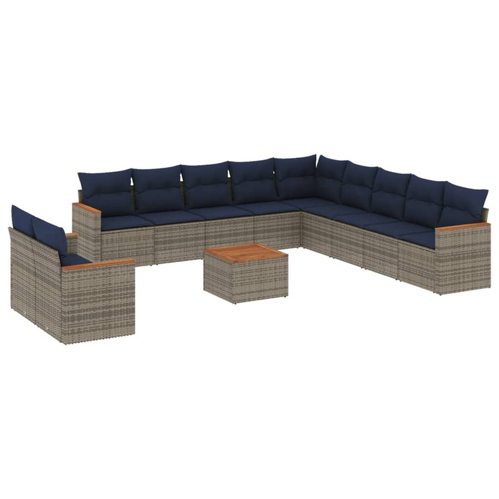Set canapele de gradina cu 12 piese si perne vidaXL, gri, poliratan