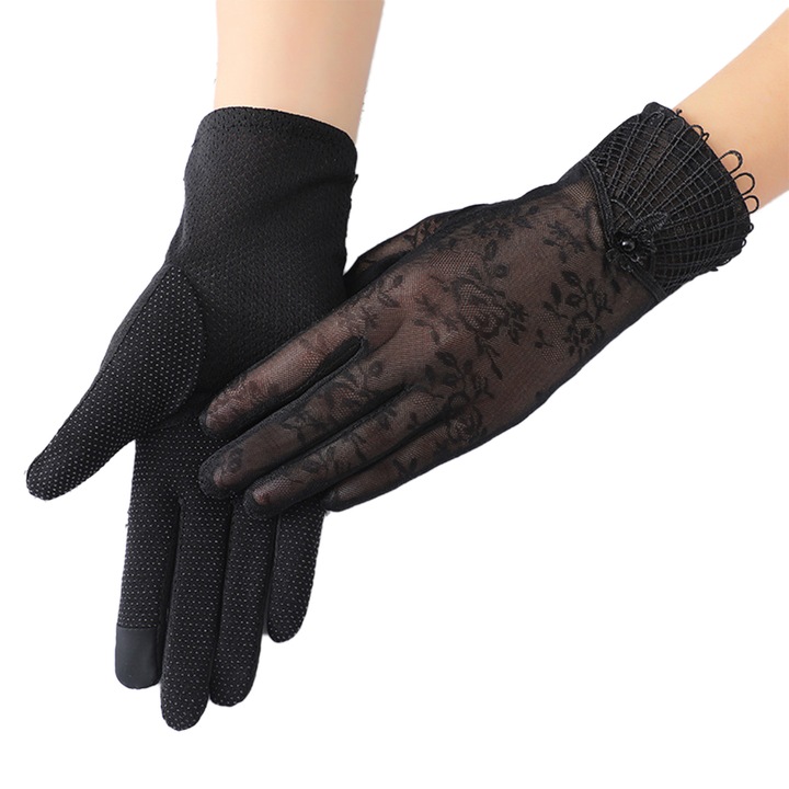Manusi dama, RDWESZOD, manusi din dantela, rezistente la soare, negre, 22.5x8cm, set 1 pereche