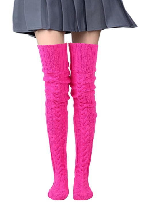 Sosete dama tricotate, RDWESZOD, lungime 83cm, roz rosu, set 1 pereche