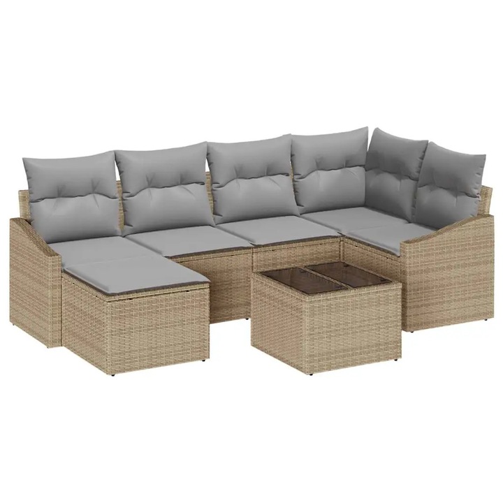 Set de canapele pentru gradina 7 pcs Bej Rattan poli, vidaXL, 3346800