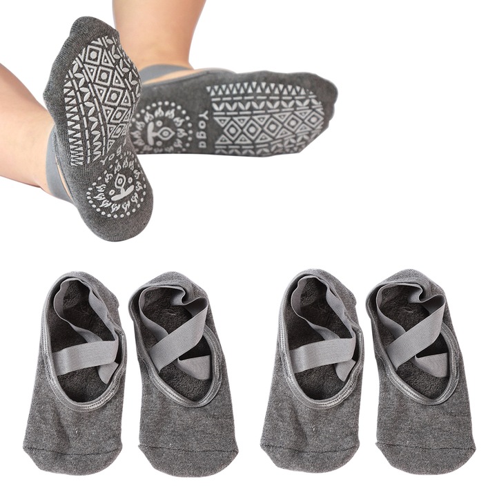 RDWESZOD fitnesz zokni, 2 pár, szürke, 4-9-es méret, csúszásgátló, rugalmas