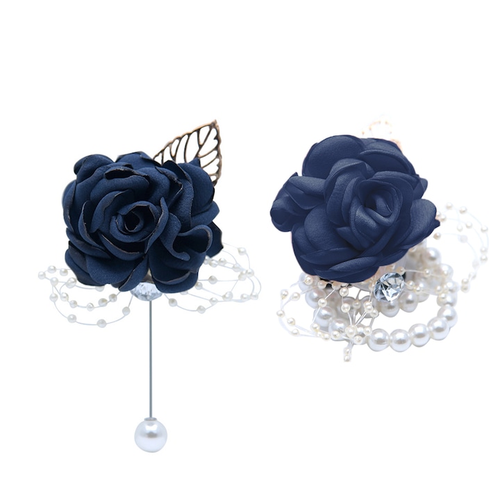 2 darab mesterséges virágos kézi fűző, RDWESZOD, rózsa design, sötétkék