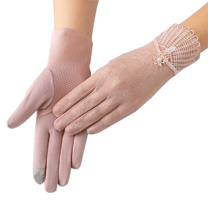 Manusi dama RDWESZOD dantela roz 22.5x8cm touchscreen