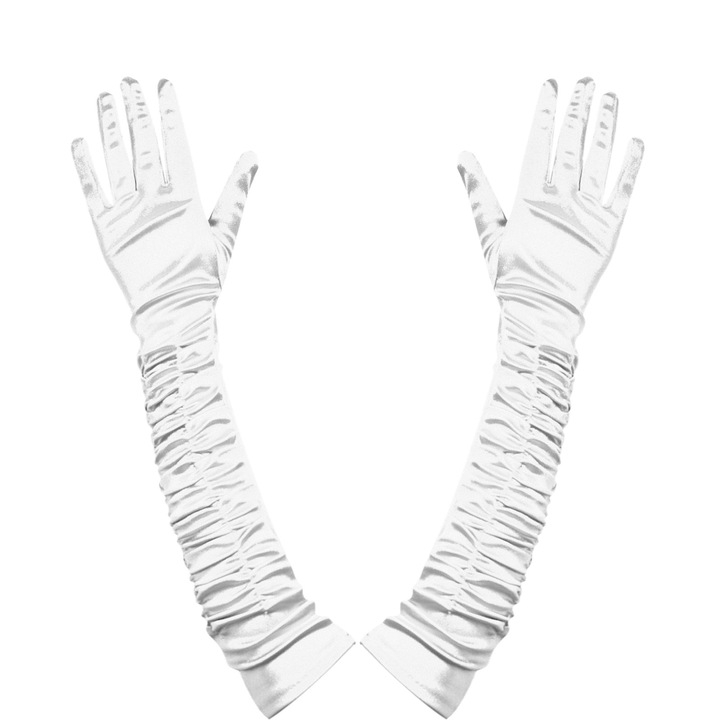 Manusi dama, RDWESZOD, manusi lungi din satin, albe, 49x10cm, set 1 pereche