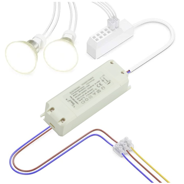 Transformator electronic dimabil 20-105W pentru halogen, tensiune joasa, protectie supratensiune si scurtcircuit