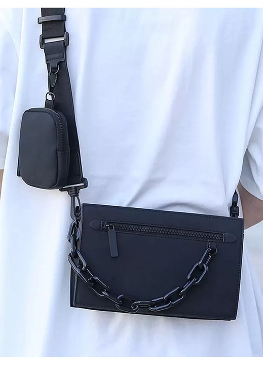 Geanta dama, neagra, cu lant, 25x5x15cm