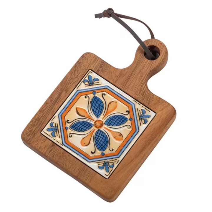 Suport termoizolant din lemn de Acacia cu modele de mosaic retro, grosime 2cm, 4 modele disponibile, 20x14cm, Modelul E