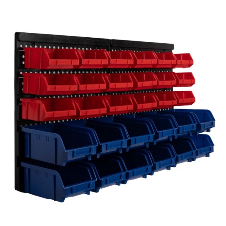 Fali rendező, 30 tárolódobozzal, szerszám- és műhelytartó