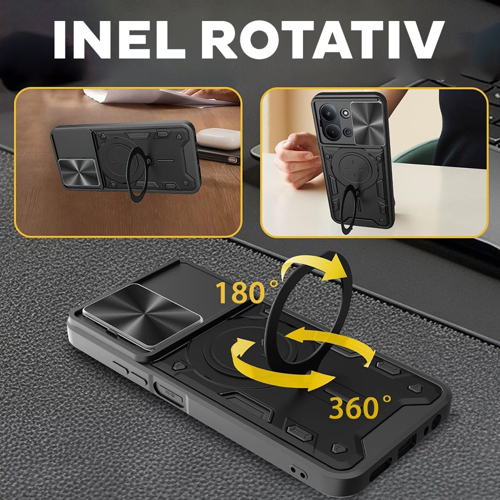Husa pentru Xiaomi Redmi 15C 4G / Redmi 15C 5G, CamGuard Pro Kickstand, Slider Camera, Antisoc, Protectie Superioara, Negru