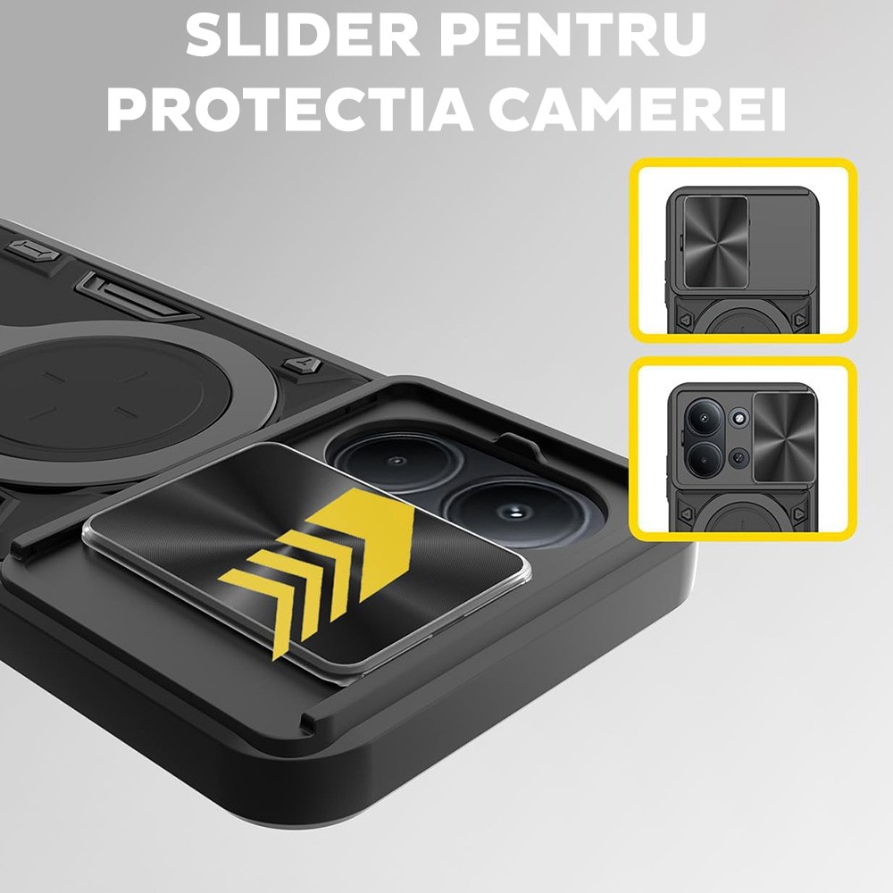 Husa pentru Xiaomi Redmi 15C 4G / Redmi 15C 5G, CamGuard Pro Kickstand, Slider Camera, Antisoc, Protectie Superioara, Negru