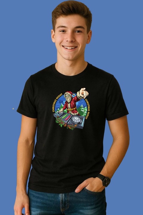 Tricou Santa Party V6, Barbat, Craciun, 100% Bumbac, Cri-Flo, Culoare Negru, Marime XL