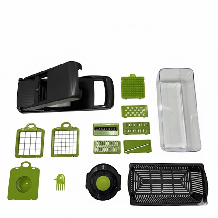 Set Feliator Multifunctional, 14 Piese, 7 Lame Interschimbabile Inox, Verde