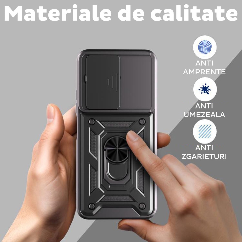 Husa pentru Motorola Moto G86 Power DaDen® Hybrid Armor Kickstand, Slider Camera, Antisoc, Protectie Superioara, Argintiu