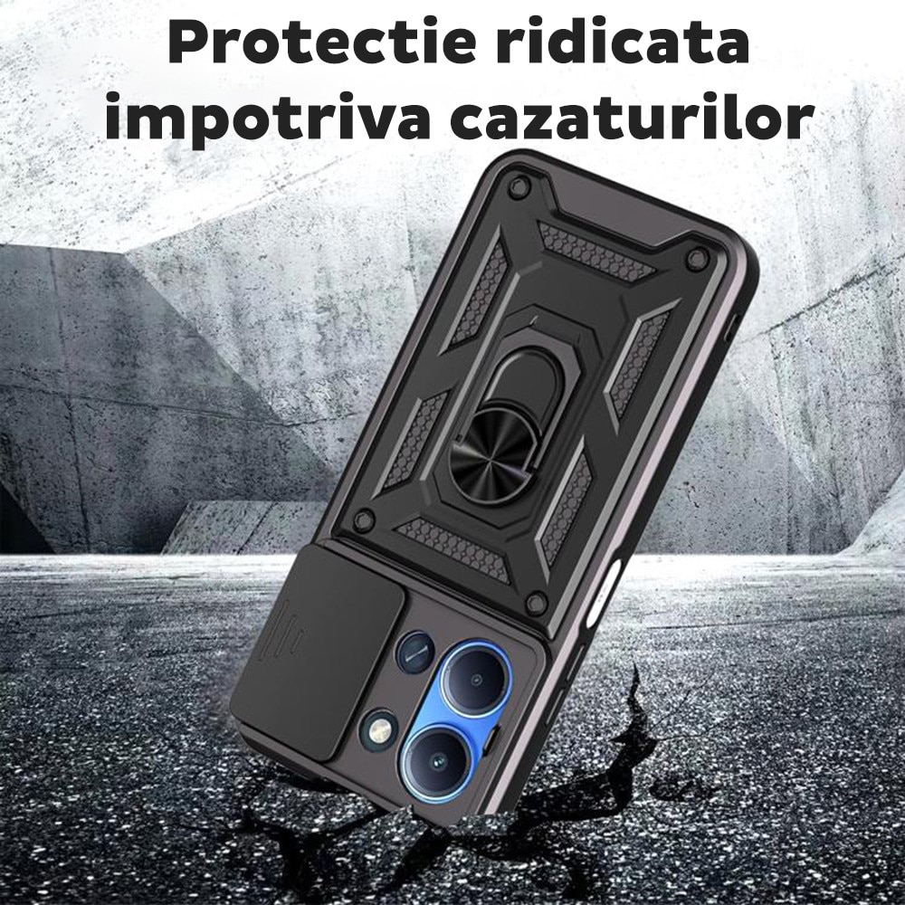 Husa pentru Motorola Moto G86 Power DaDen® Hybrid Armor Kickstand, Slider Camera, Antisoc, Protectie Superioara, Argintiu