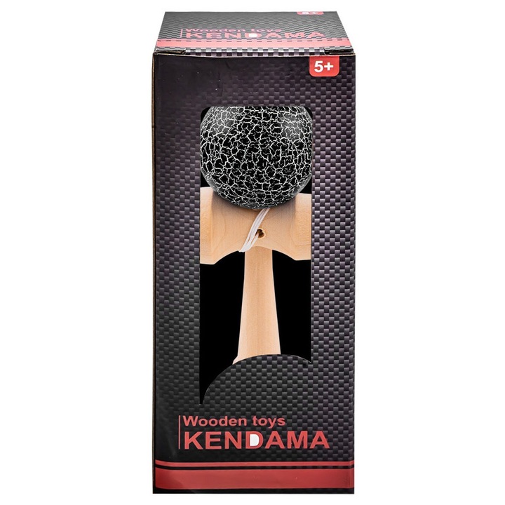 Кендама, дървена, черен/бял, 18 см