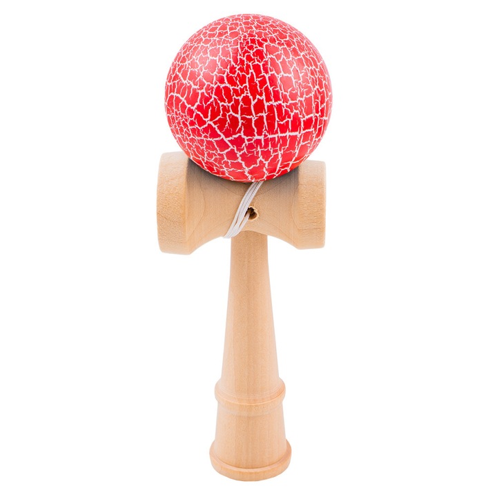 Kendama, din lemn, Rosu/Alb