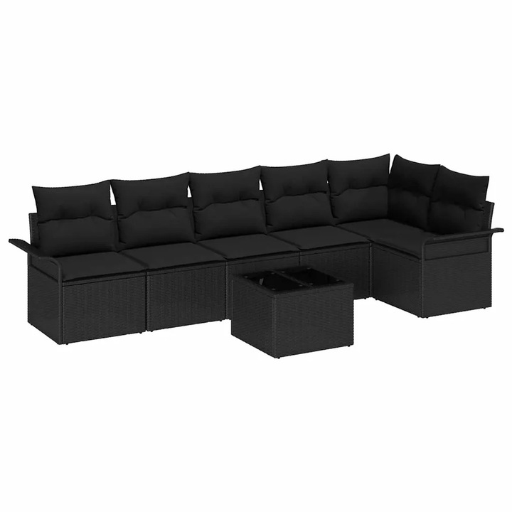 Set de canapele pentru gradina cu perna vidaXL, 7 pcs Negru Rattan poli