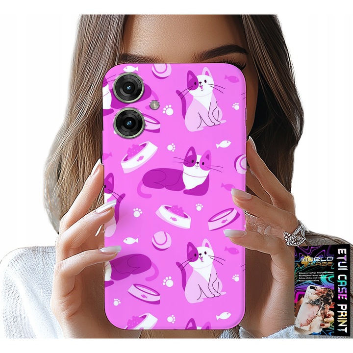 Etui pentru telefon Motorola Moto G55, World Case, imprimare cu pisici, silicon, multicolor