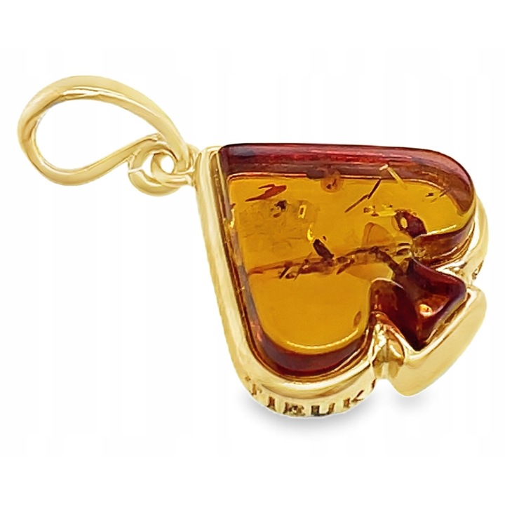 Pandantiv argintiu placat cu aur si chihlimbar, 25x15mm