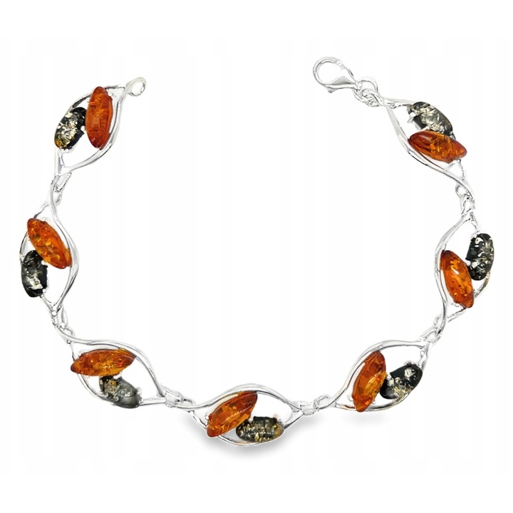 Bratara din argint cu chihlimbar coniac, verde, 17.5cm