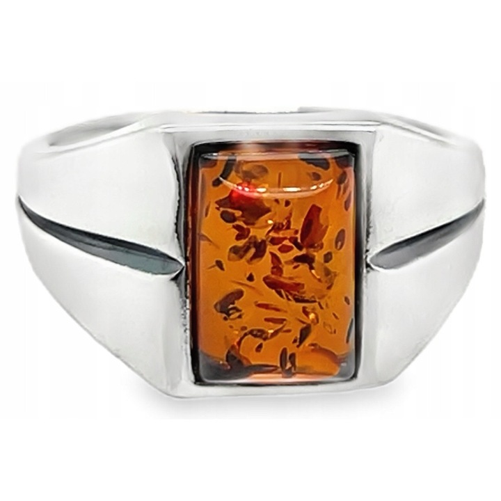 Férfi ezüst gyűrű borostyánnal, 925-ös ezüst, méret 29, 8x12mm