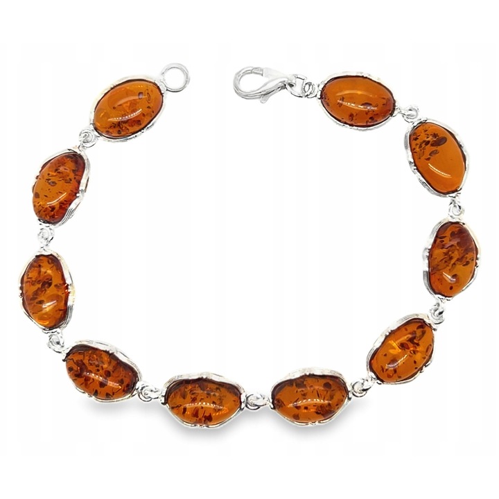 Bratara din argint 925 cu chihlimbar coniac, 19cm