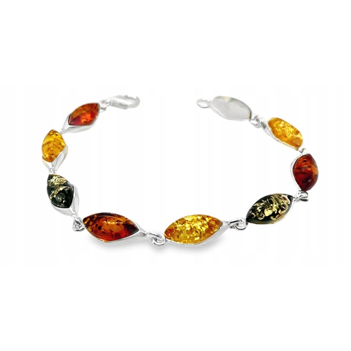 Bratara din argint cu chihlimbar baltic, 18cm, culori variate, argint 925