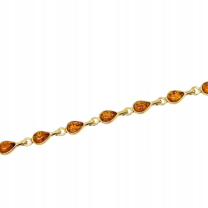 Bratara din argint placata cu aur, cu chihlimbar natural, 20.5cm, culoare chihlimbar coniac