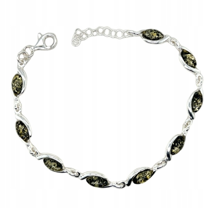 Bratara din argint cu chihlimbar verde, 20cm, 925