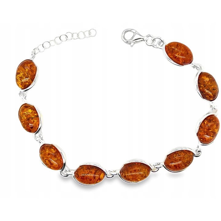 Bratara din argint cu chihlimbar baltic, 21cm, culoare coniac