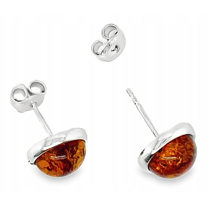 Cercei din argint cu chihlimbar coniac, 9.50mm, argint 925