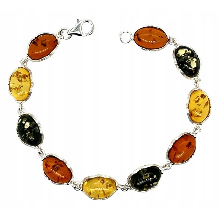Bratara din argint cu chihlimbar baltic 925, 19cm, multicolor, 12x8mm