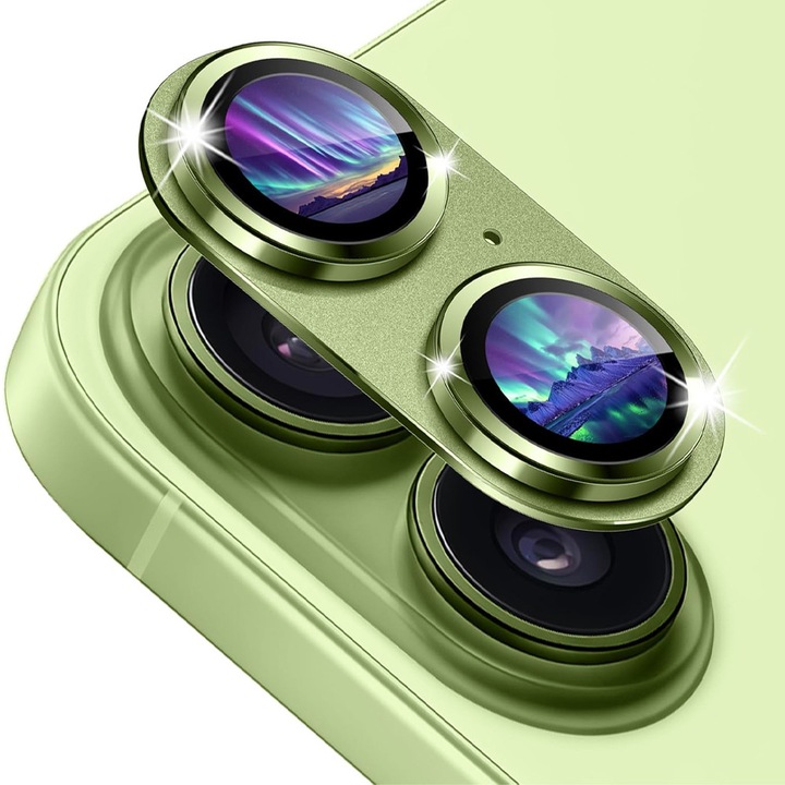 Lencsevédő Fólia Apple iPhone 17-hez, Törésálló, 9H+ Edzett Üveg és Prémium Alumínium, Zöld