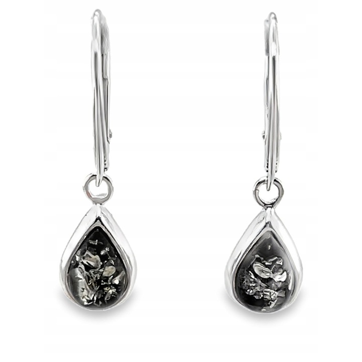 Cercei argintii cu chihlimbar verde, 30.56x8mm