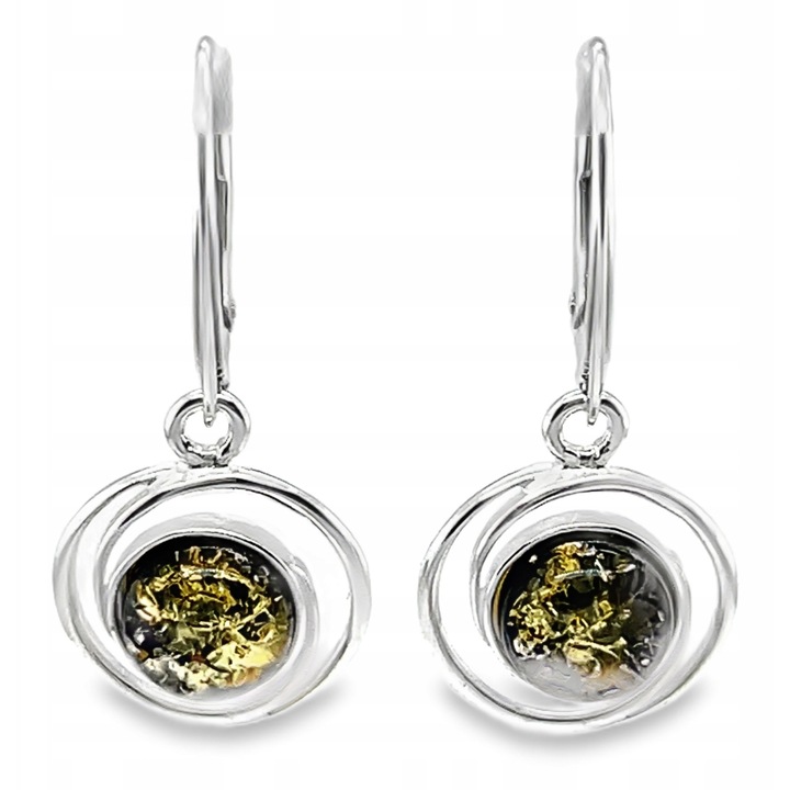 Cercei din argint cu chihlimbar verde, 32.7x14.5mm