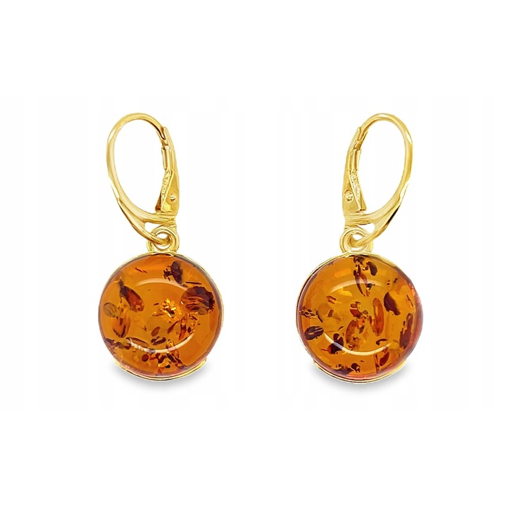 Cercei lungi din argint 925 placat cu aur, cu chihlimbar, 35.5mm x 16mm, culoare chihlimbar coniac