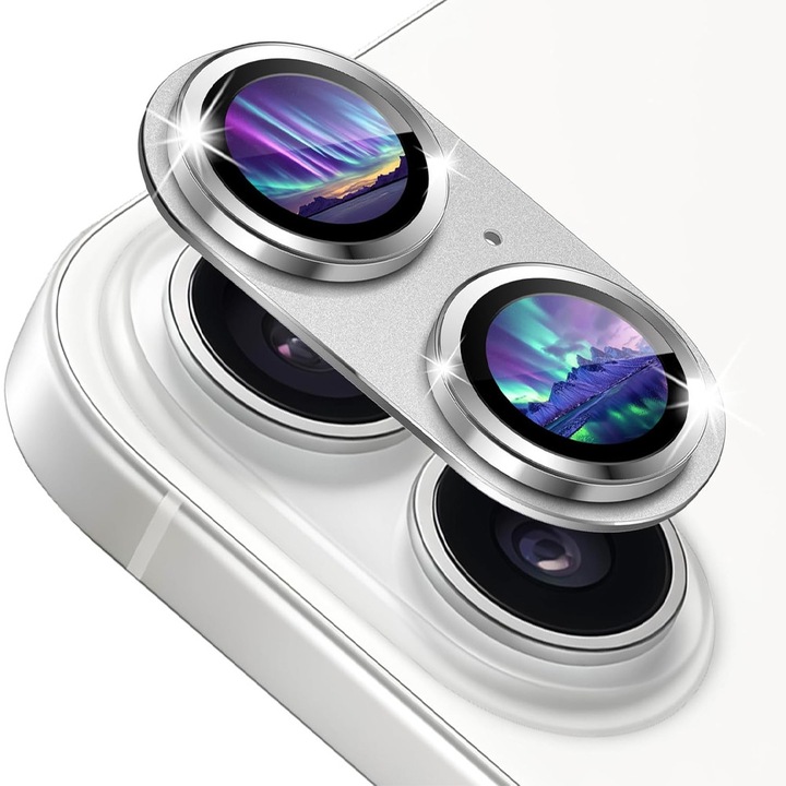 Lencsevédő Fólia Apple iPhone 17-hez, Törésálló, 9H+ Edzett Üveg és Prémium Alumínium, Ezüst